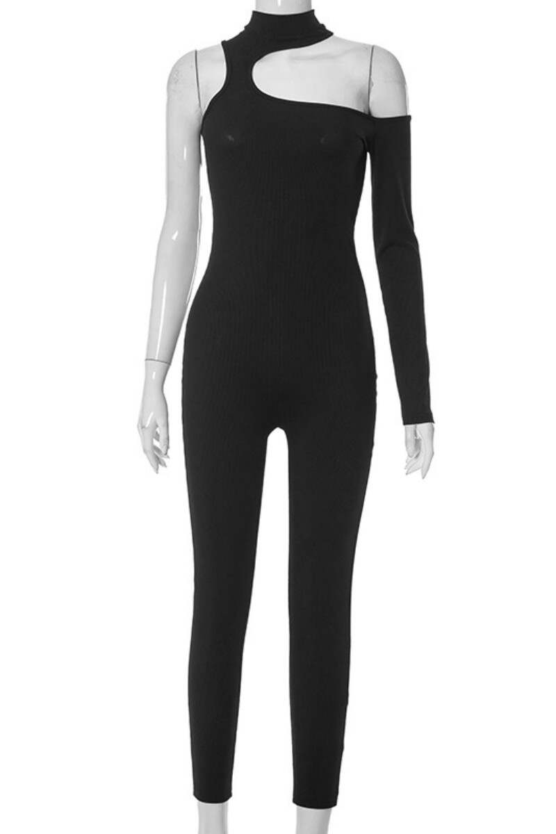 Black Sexy Casual Solid Hollowed Out Skinny Jumpsuits