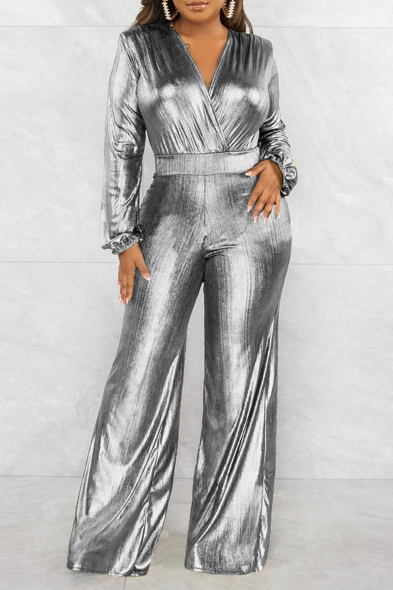 Gold Street Solid Patchwork V Neck Boot Cut Jumpsuits