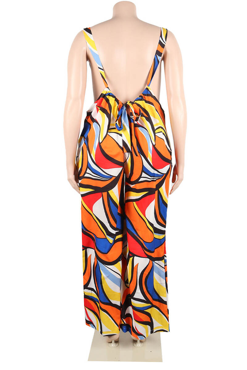 Red Casual Print Spaghetti Strap Plus Size Jumpsuits (Without Vest )