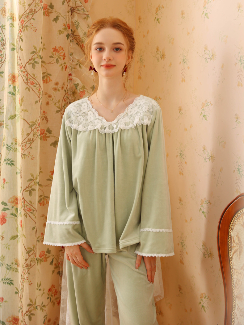 Loose Elegant V Neck Pajama Long Sleeve Set