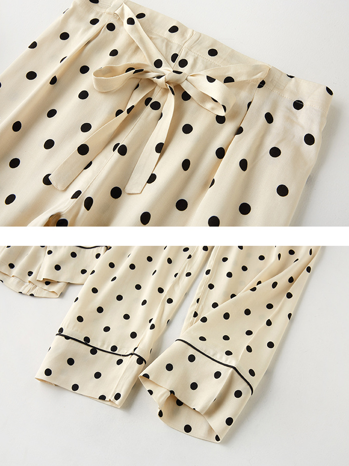 Regular Fit V Neck Polka Dots Elegant Long Sleeve Pajama Set