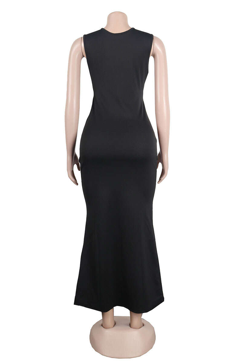 Black Sexy Casual Elegant Simplicity Cut Out Solid Color O Neck Trumpet Mermaid Dresses