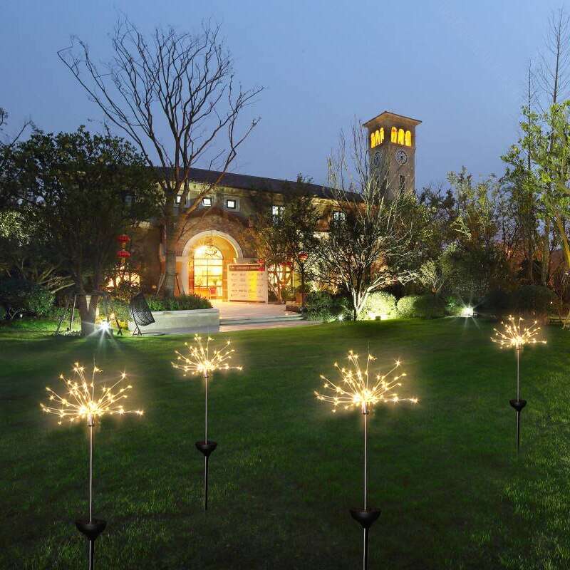 【Free Shipping】2Pc New Ground Plug Solar Fireworks Light LED