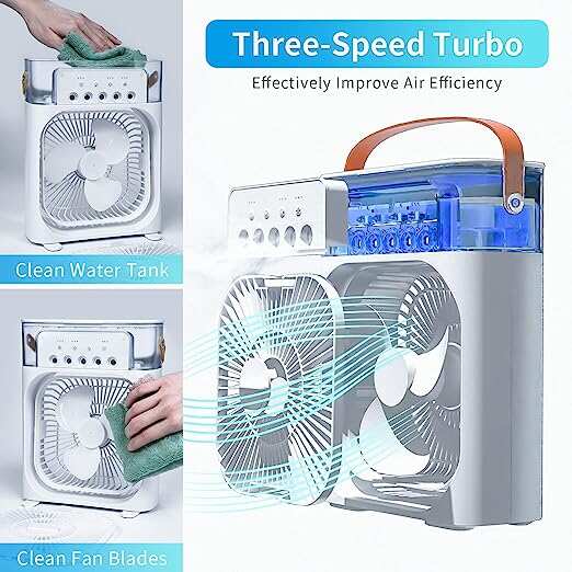 3 In 1 Air Cooling Fan Portable Fan Timer with Lights 5 Jets 3 Speeds