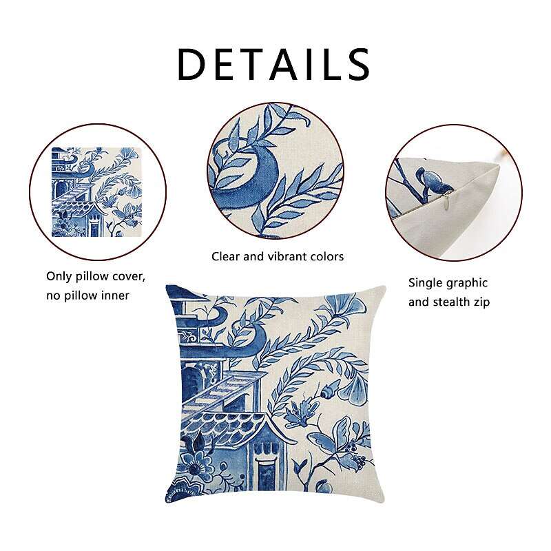 Blue And White Porcelain Flowers Cushion Cover 4PCS Soft Decorative Square Throw Pillow Cover Cushion Case Faux Linen Pillowcase for Sofa Bedroom Superior Quality Mashine Washable