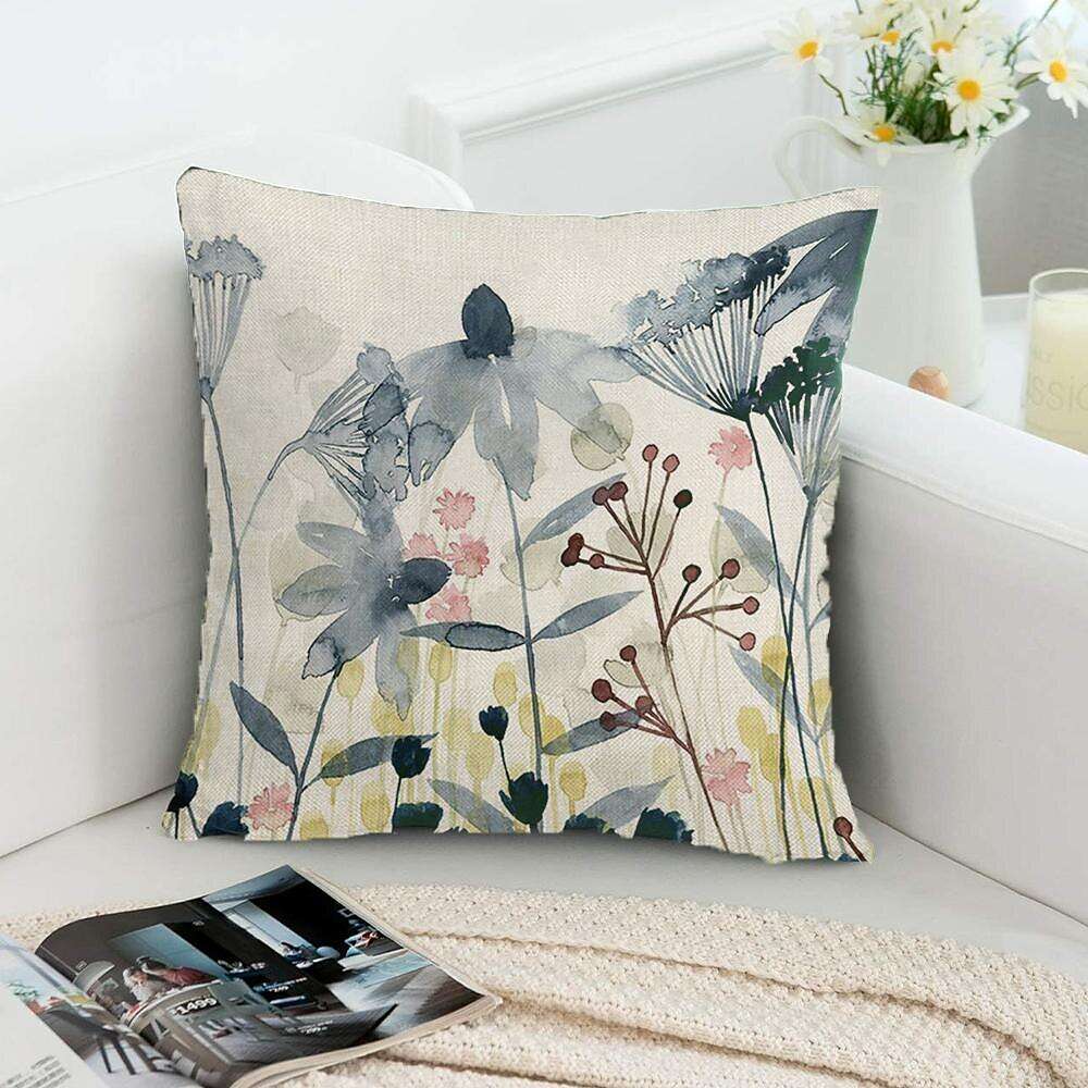 Outdoor Waterproof Pillow Cover Floral Blue for Patio Garden Sofa Couch Livingroom 1pc