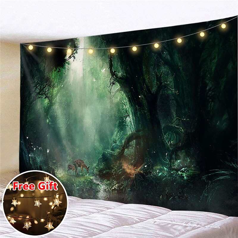 Landscape LED Lights Wall Tapestry Art Decor Forest Print