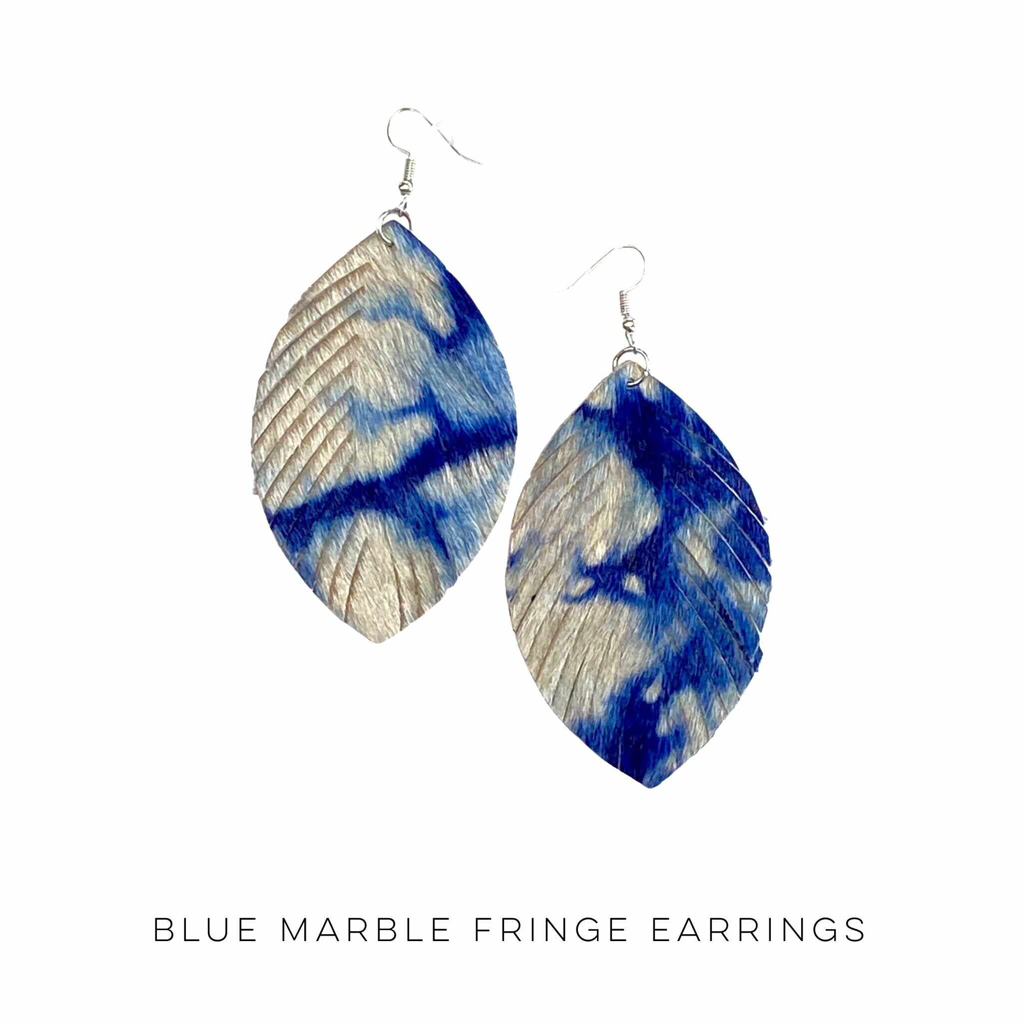 Blue Marble Fringe Earrings