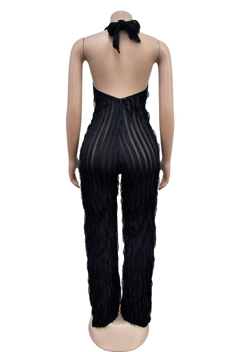 Black Sexy Casual Solid Backless Halter Skinny Jumpsuits