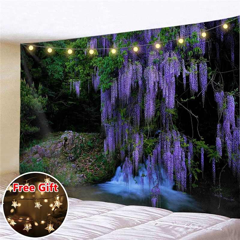 Landscape LED Lights Wall Tapestry Art Decor Forest River Waterfall Print