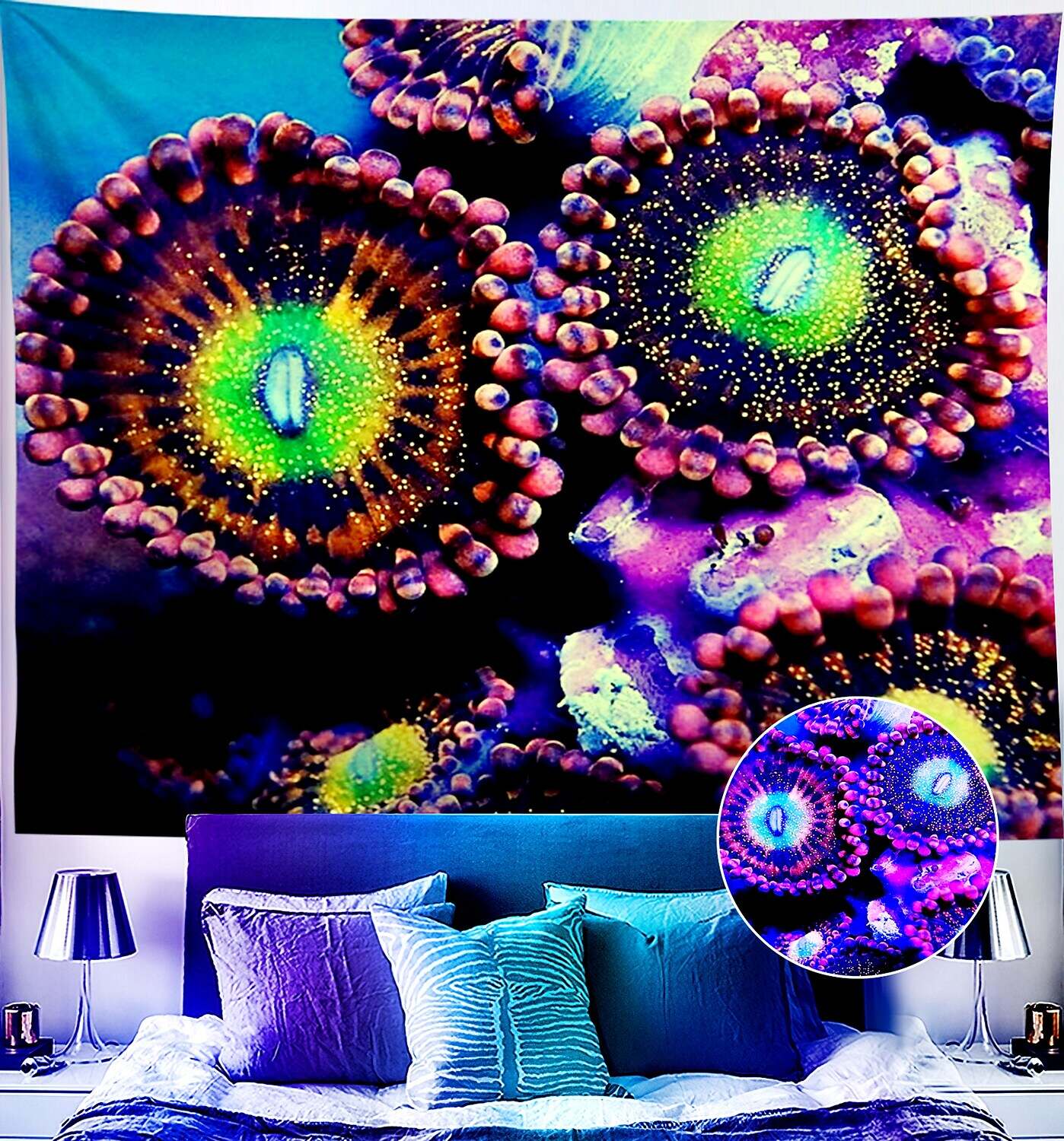 Trippy Blacklight UV Reactive Wall Tapestry Weed Alien Psychedelic