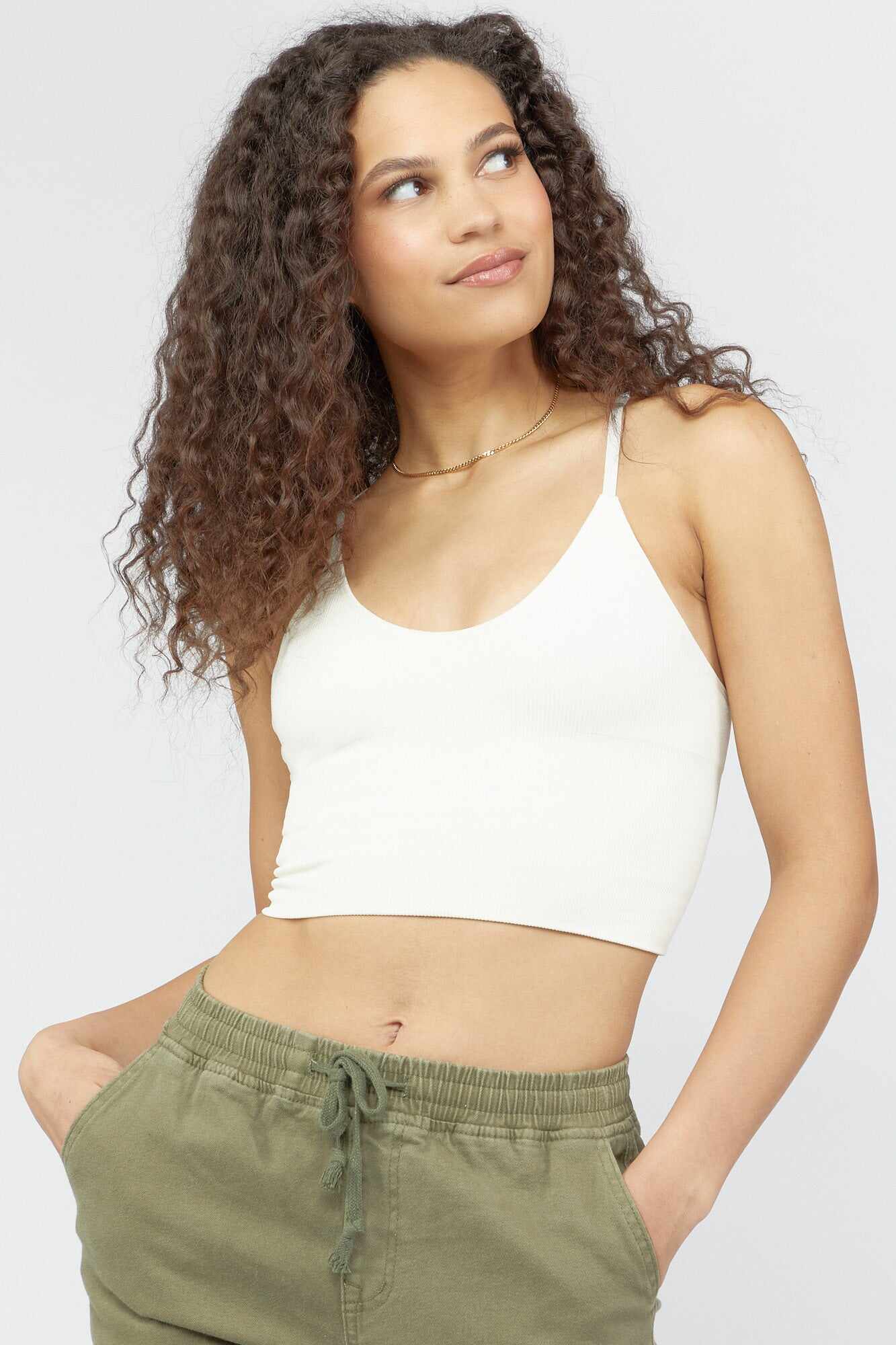 Women Apparel | Seamless Ribbed Cropped Cami Ivory Forever21 - DV17620