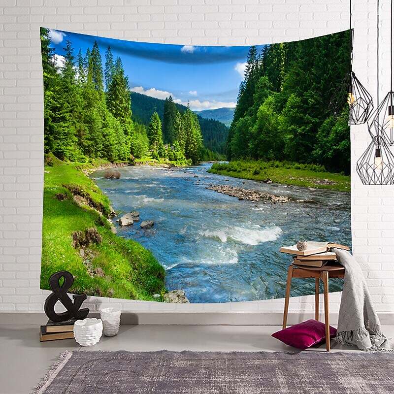 Wall Tapestry Art Deco Landscape Mountain Water Lake Sea Cave