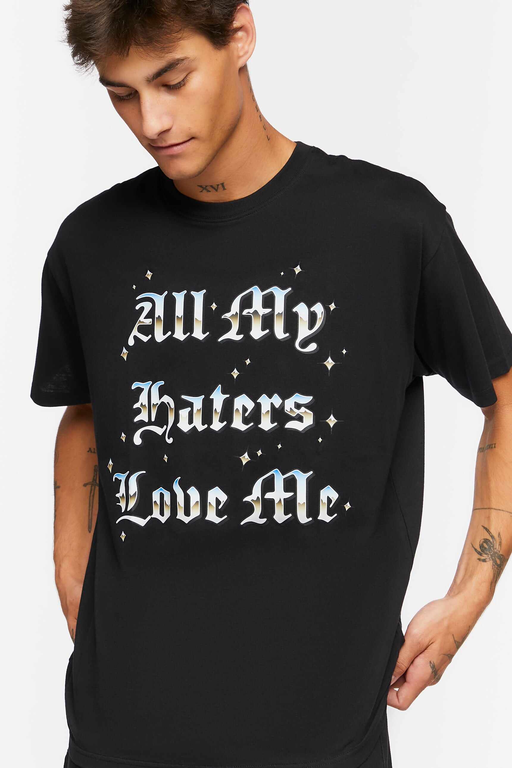 Men Apparel | All My Haters Love Me Graphic Tee Black Forever21 - ZE78713