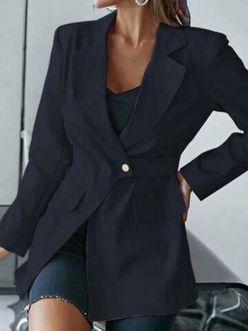 Women Blazers | Asymmetrical Solid Long Sleeve Lapel Casual Women Blazer - IW64622