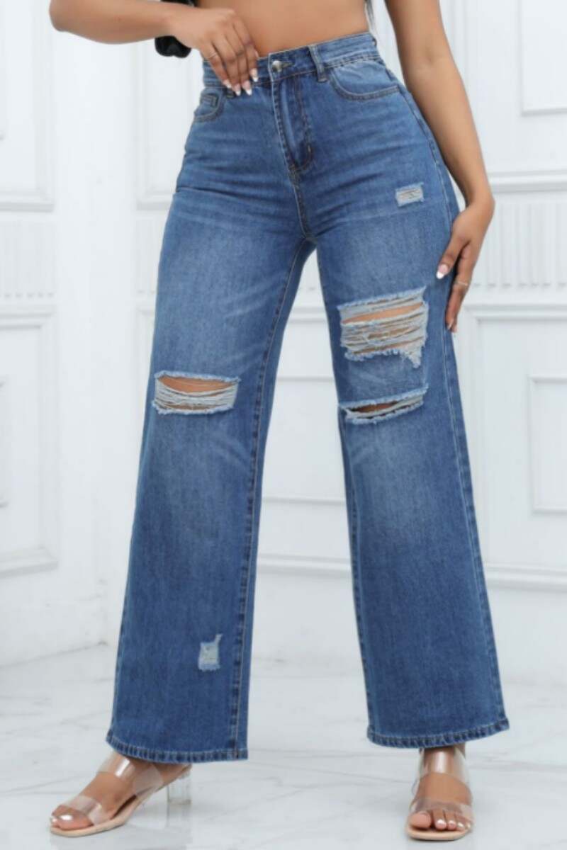 Light Blue Casual Solid Ripped Patchwork High Waist Straight Denim Jeans