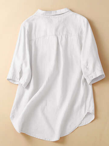 Women Blouses & Shirts | Solid Pocket Button Half Placket Lapel Casual Blouse - OC59665
