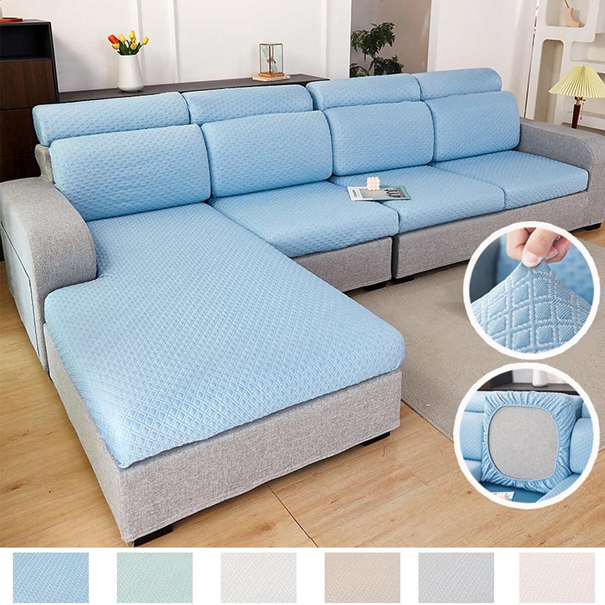 3D Doudou Grid Sofa Seat Cushion Cover Chair Cover Stretch Washable