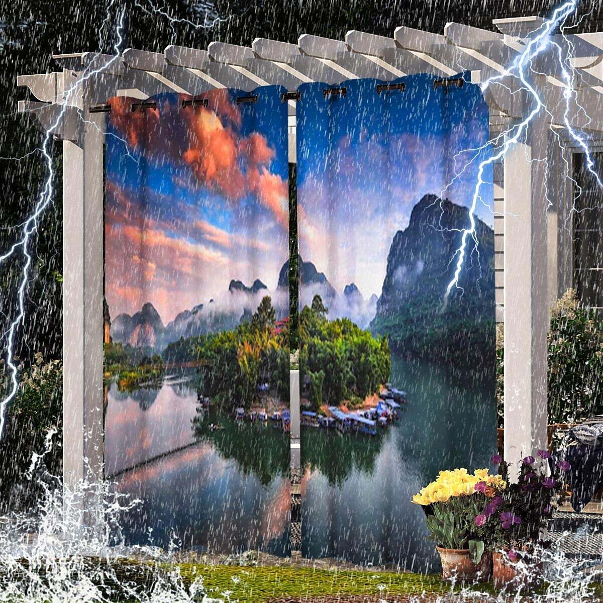 2 Panels Outdoor Curtain Privacy Waterproof