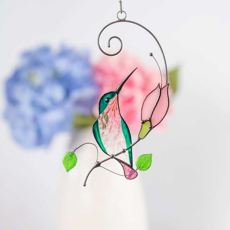 Hummingbird stained glass window hangings Christmas gifts Hummingbird gift Custom stained glass bird suncatcher Humming bird feeder