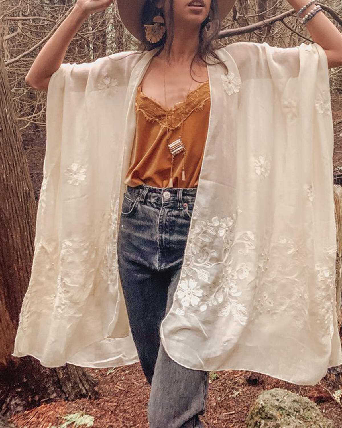 Floral print loose retro kimono coat