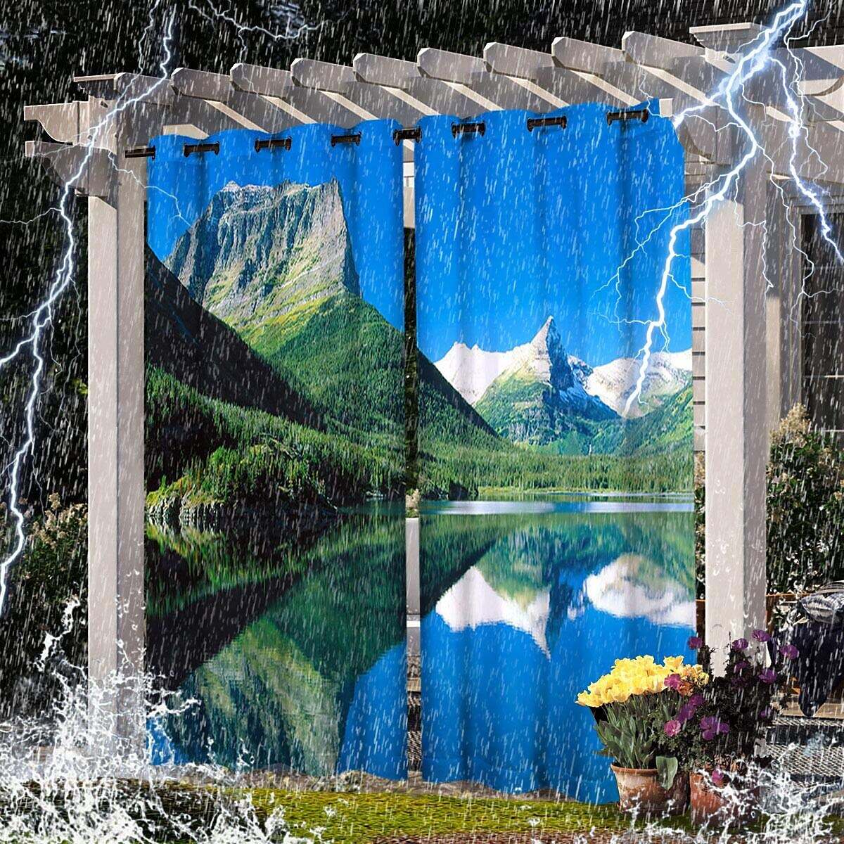 2 Panels Outdoor Curtain Privacy Waterproof