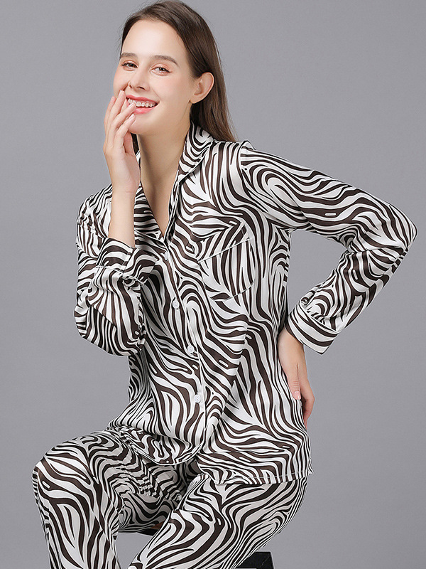 Regular Fit V Neck Animal Print Casual Long Sleeve Couple Pajama Set