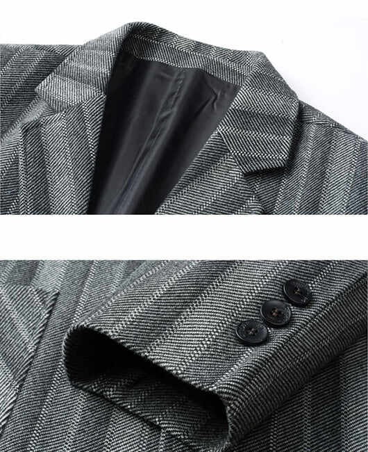 Business Vertical Stripe Print Lapel Collar Two Button Blazer