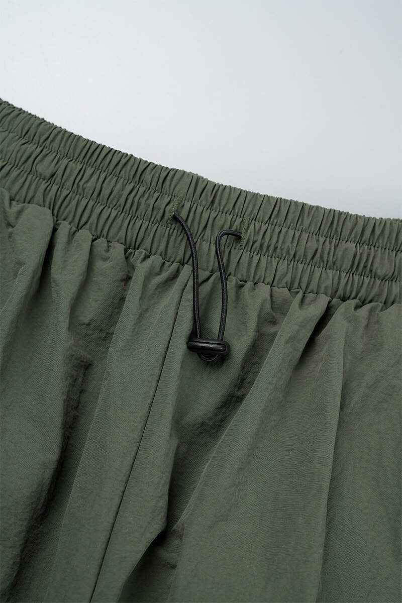 Army Green Street Solid Patchwork Draw String Pocket Straight Low Waist Straight Solid Color Bottoms