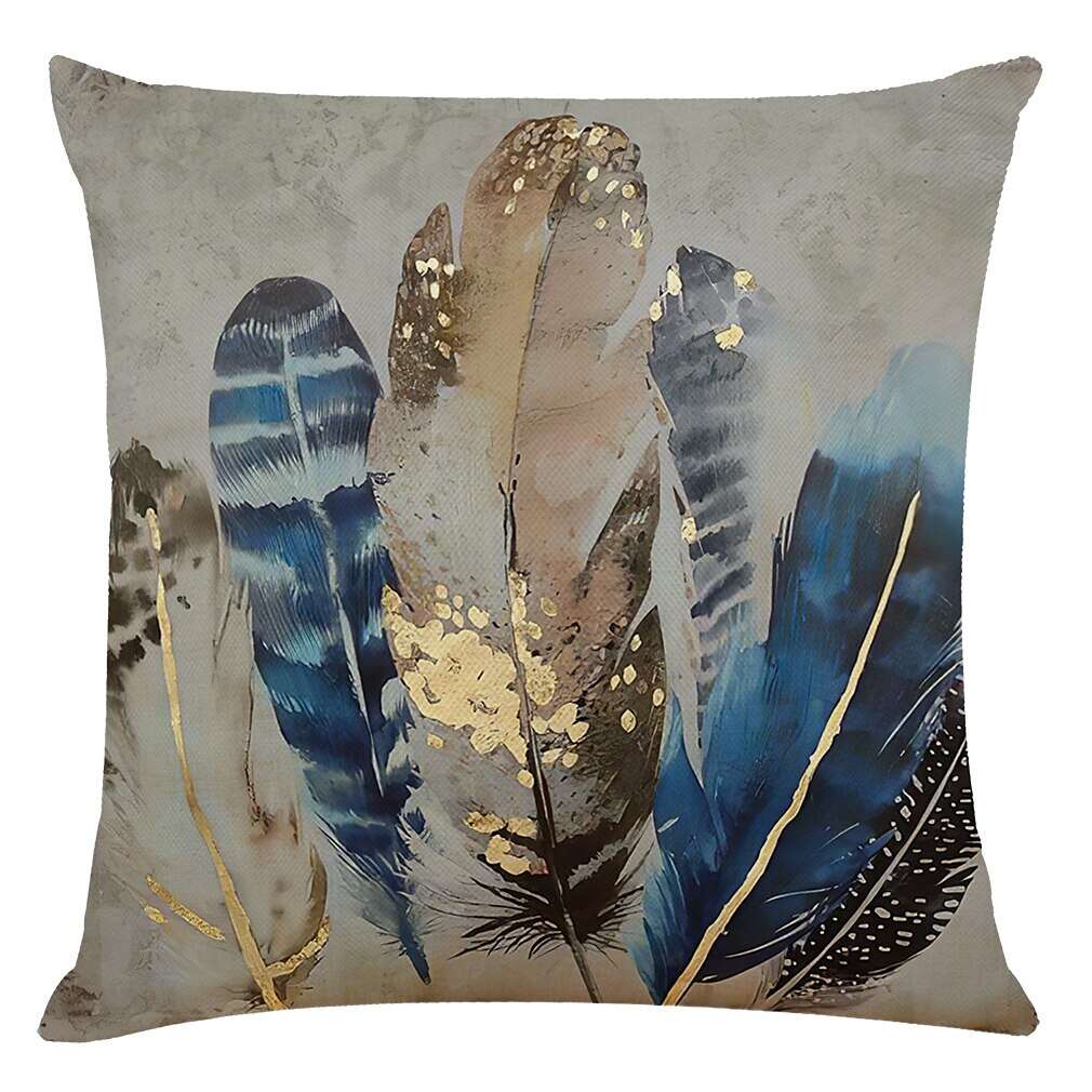 Blue Feather Double Side Cushion Cover 4PC Soft Decorative Square Throw Pillow Cover Cushion Case Pillowcase for Bedroom Livingroom Superior Quality Machine Washable Indoor Cushion for Sofa Couch Bed Chair