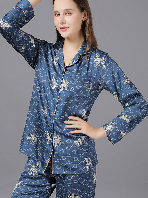 Regular Fit V Neck Animal Print Casual Long Sleeve Couple Pajama Set