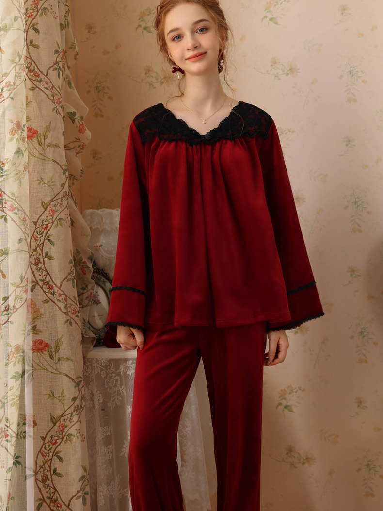 Loose Elegant V Neck Pajama Long Sleeve Set