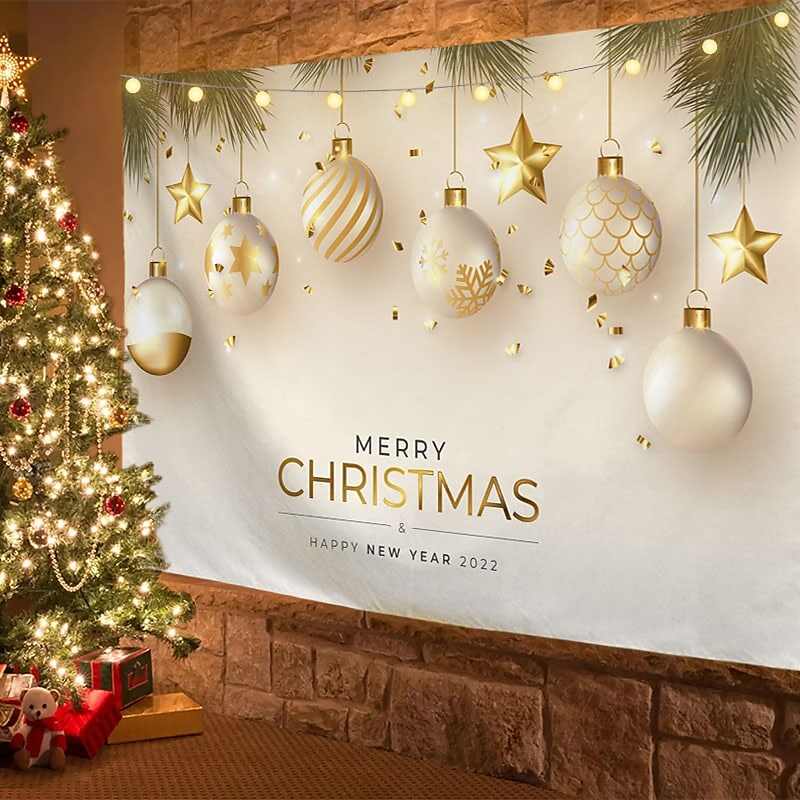 Christmas Decor LED Lights Wall Tapestry Christmas Balls Print