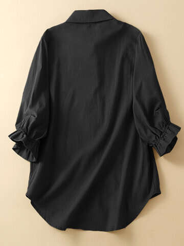 Women Blouses & Shirts | Solid Button Front 3/4 Sleeve Lapel Shirt For Women - VH62402