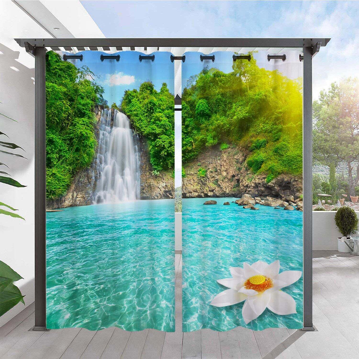 2 Panels Outdoor Curtain Privacy Waterproof