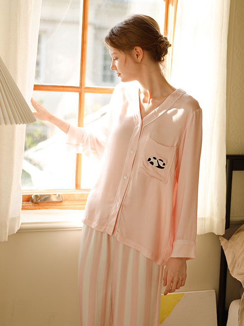 Plain V Neck Casual Regular Fit Long Sleeve Pajama Set