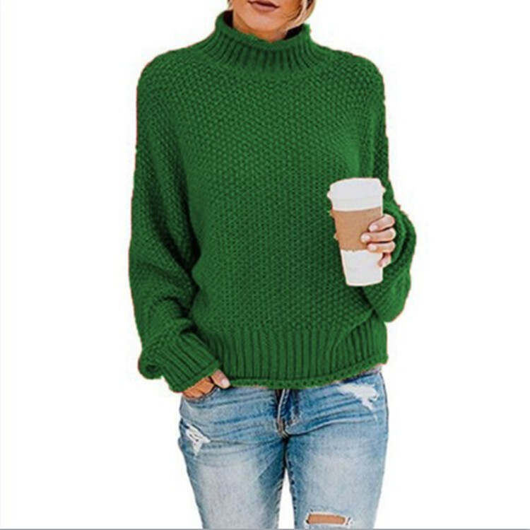 Knitted solid color turtleneck warm sweater