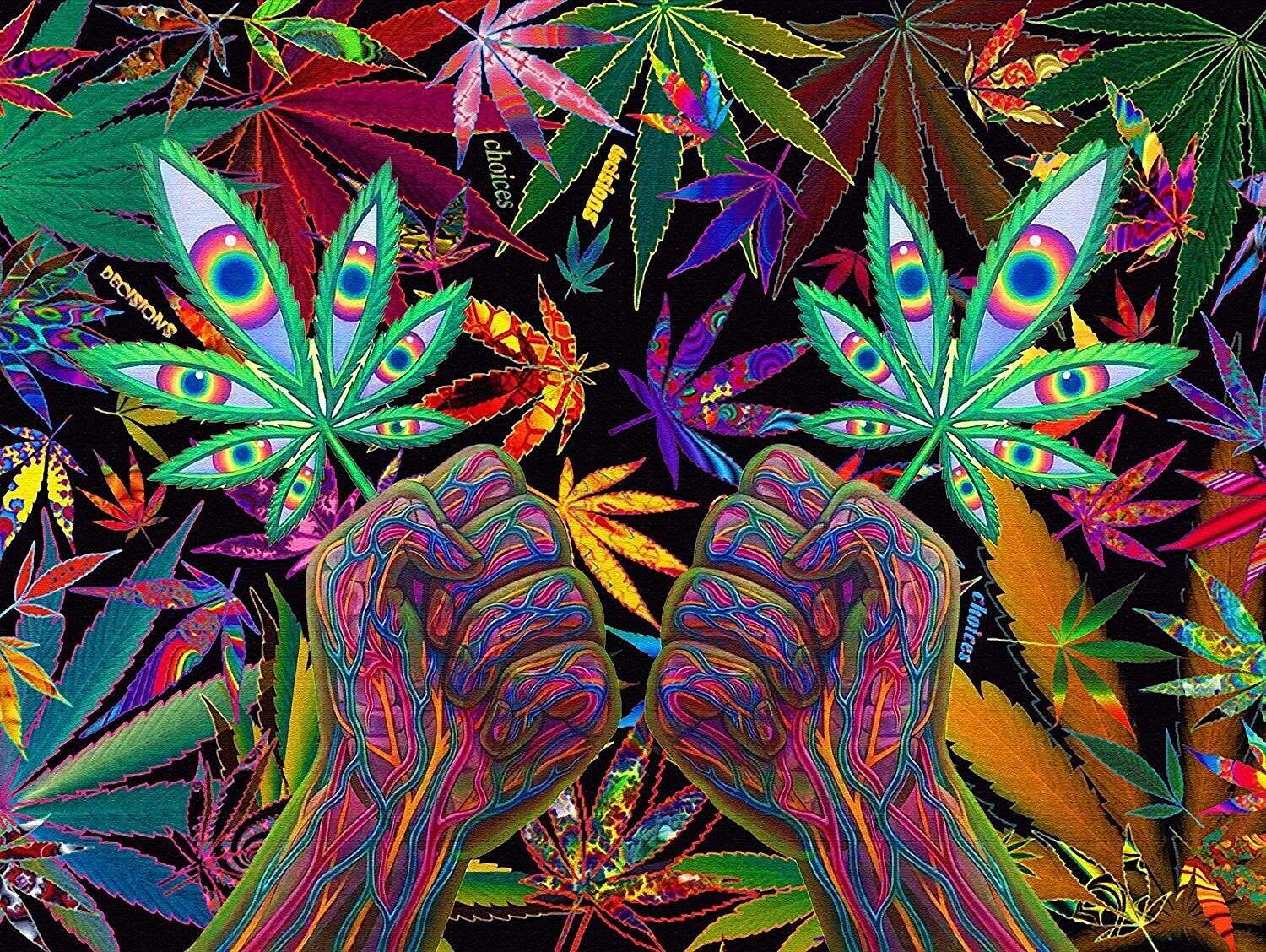 Trippy Leaf Weed Wall Tapestry Psychedelic Hippie