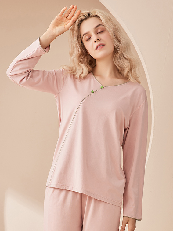 Regular Sleeve Loose Simple Long Sleeve Pajama Set