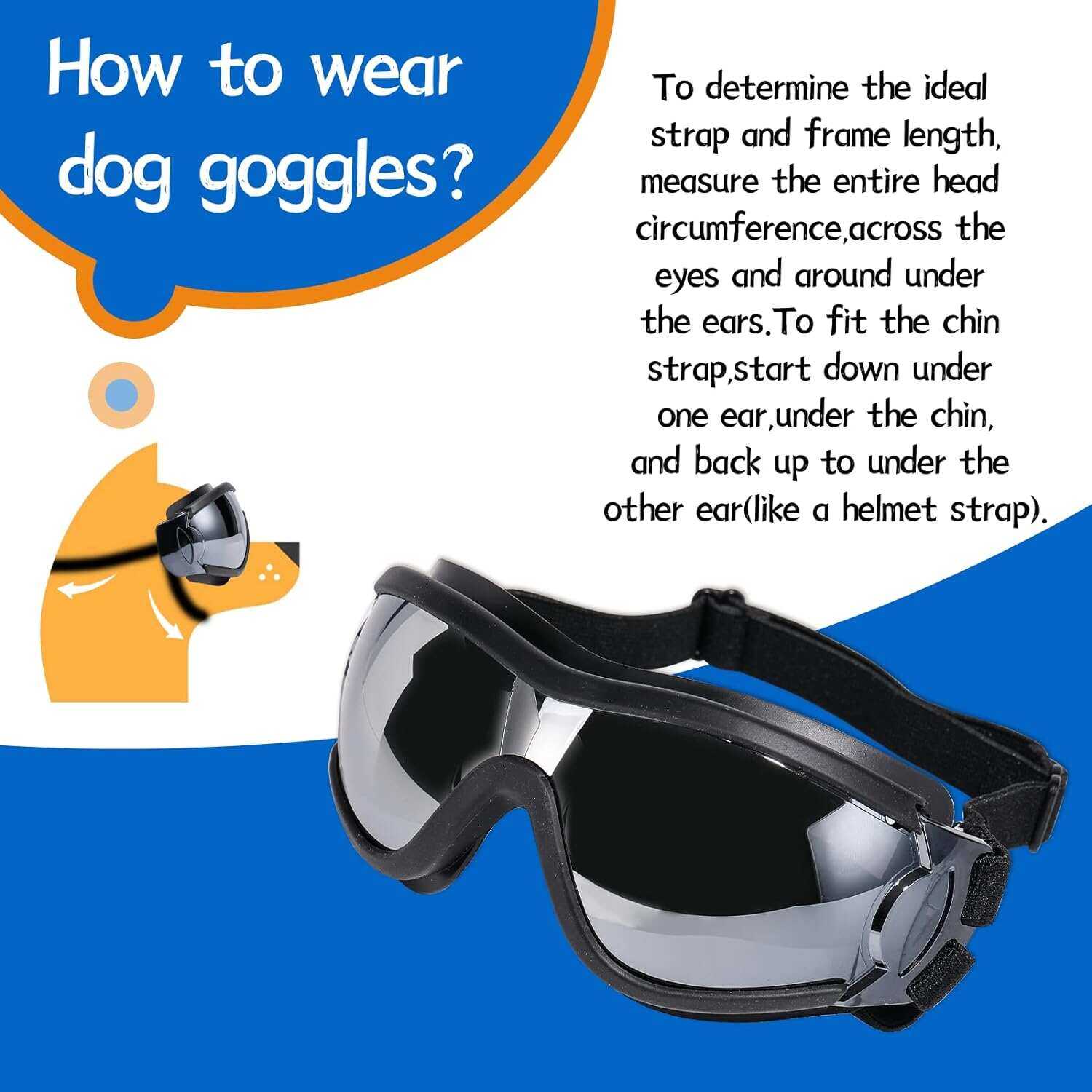 Dog Sunglasses/Goggles, UV/Wind/Dust/Fog Protection Pet Glasses Eye Wear with Adjustable Strap for Medium or Large Dog (Pack of 1)