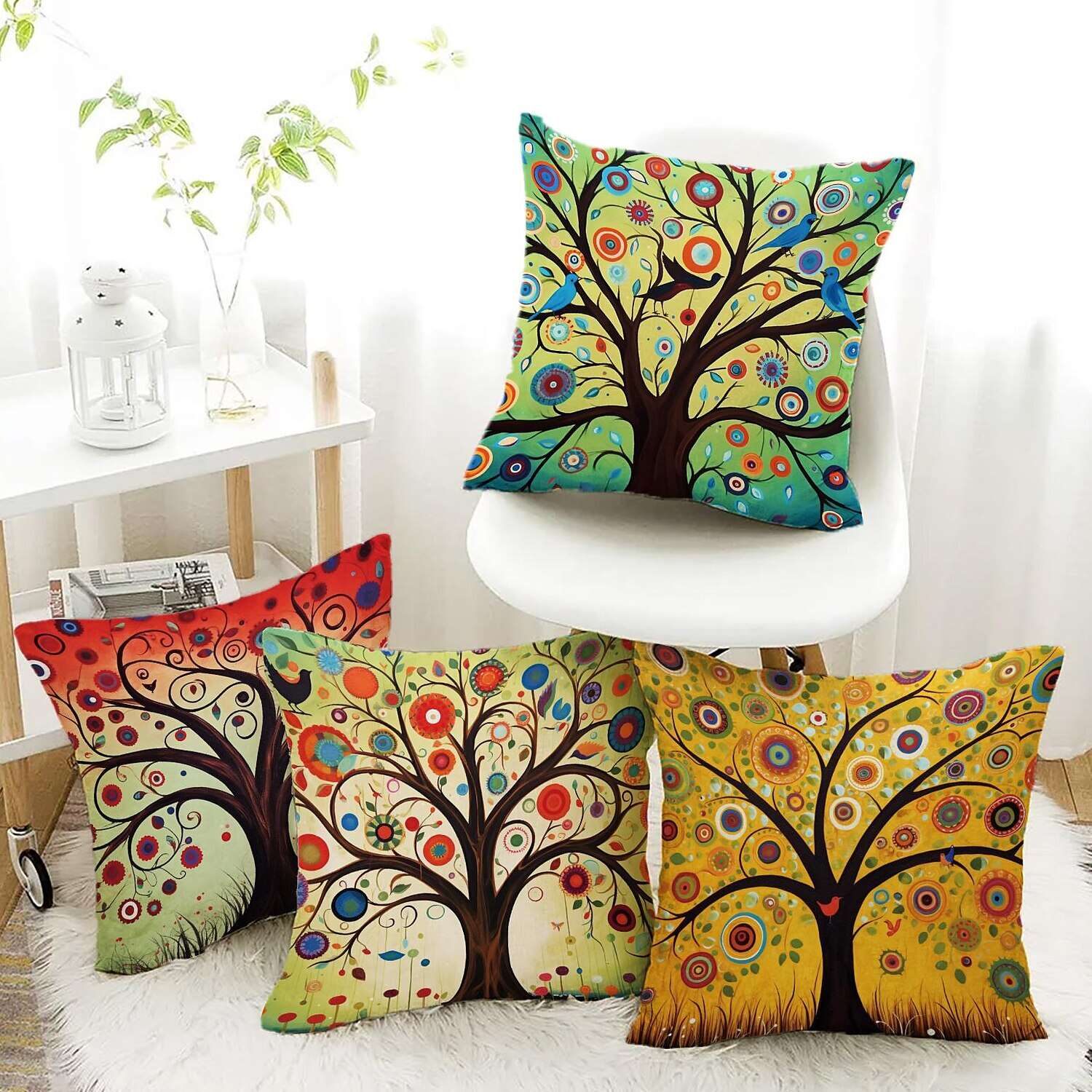 Double Side Pillow Cover 4PC Tree of Life Soft Decorative Square Cushion Case Pillowcase for Bedroom Livingroom Sofa Couch Chair