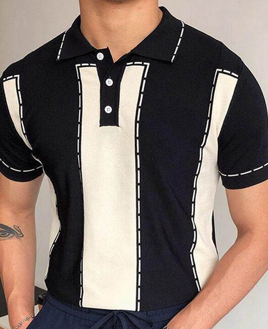 Business Color Block Henry Neck Short Sleeve Polo Shirt