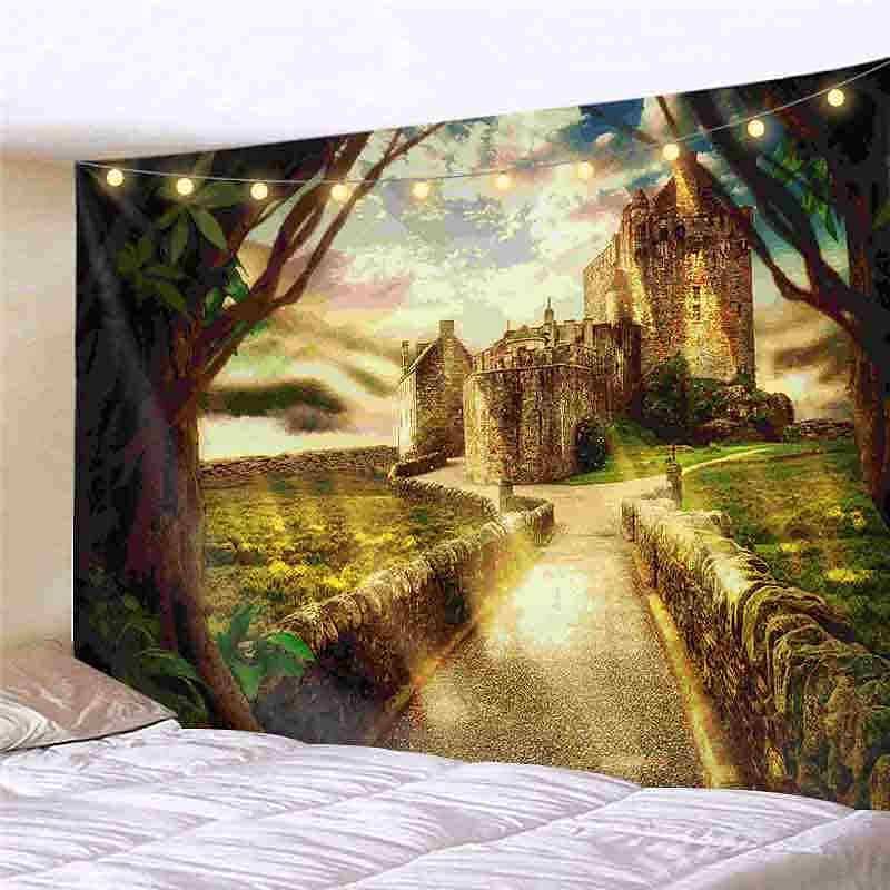 Landscape LED Lights Wall Tapestry Art Decor Forest Reindeer Print