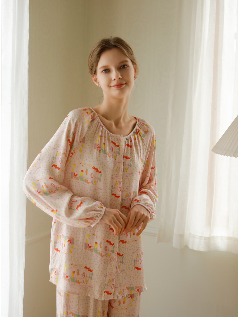 Loose Simple Crew Neck Long Sleeve Pajama Set