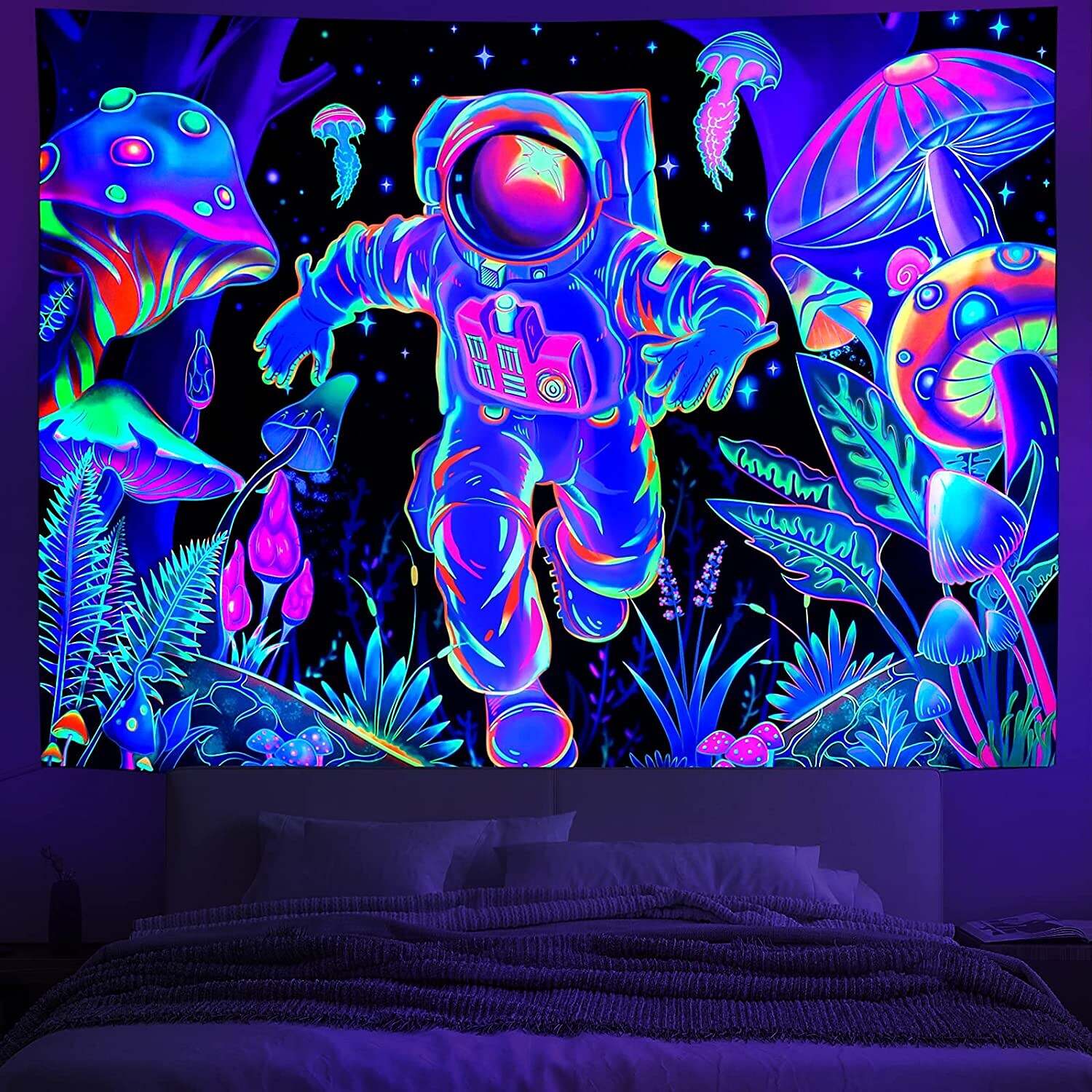 Astronaut Blacklight UV Reactive Tapestry Psychedelic Trippy