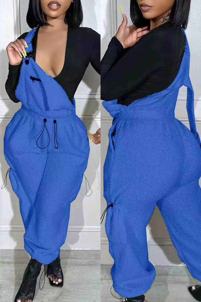 Royal Blue Casual Solid Patchwork Spaghetti Strap Regular Jumpsuits (Without Tops)