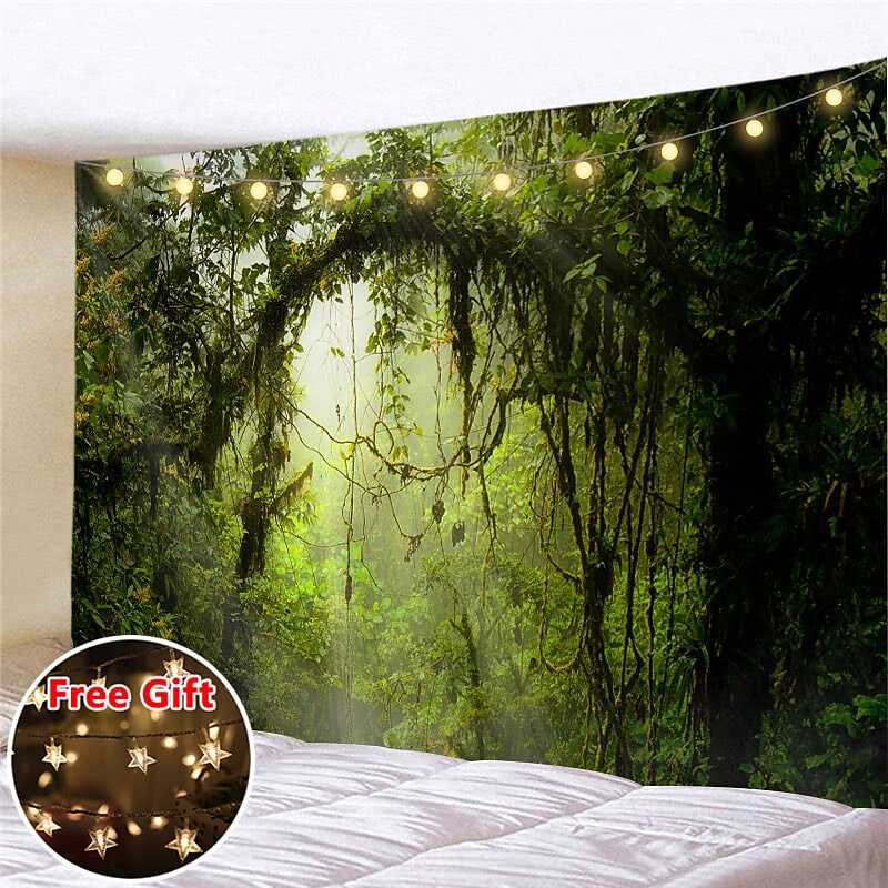 Landscape LED Lights Wall Tapestry Art Decor Forest Print