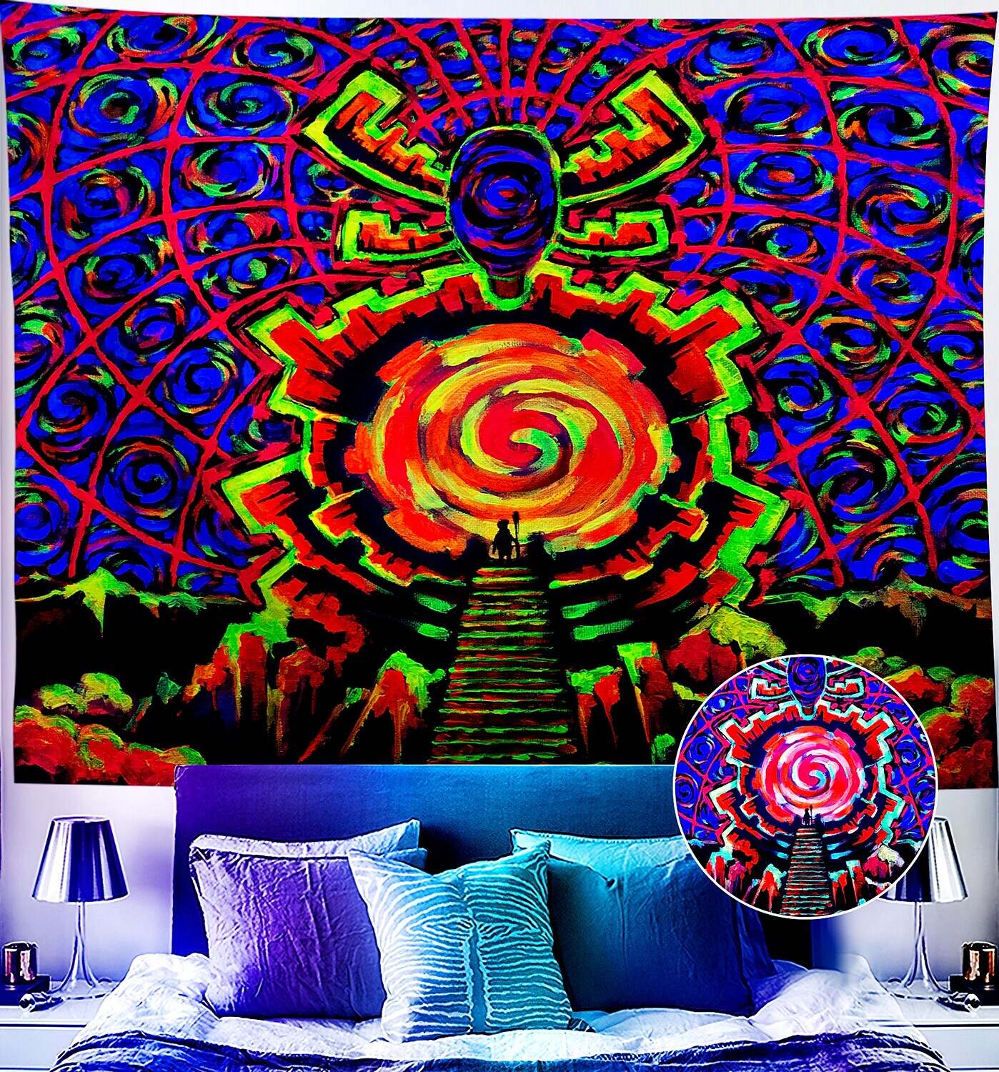 Trippy Blacklight UV Reactive Wall Tapestry Alien Psychedelic Butterfly