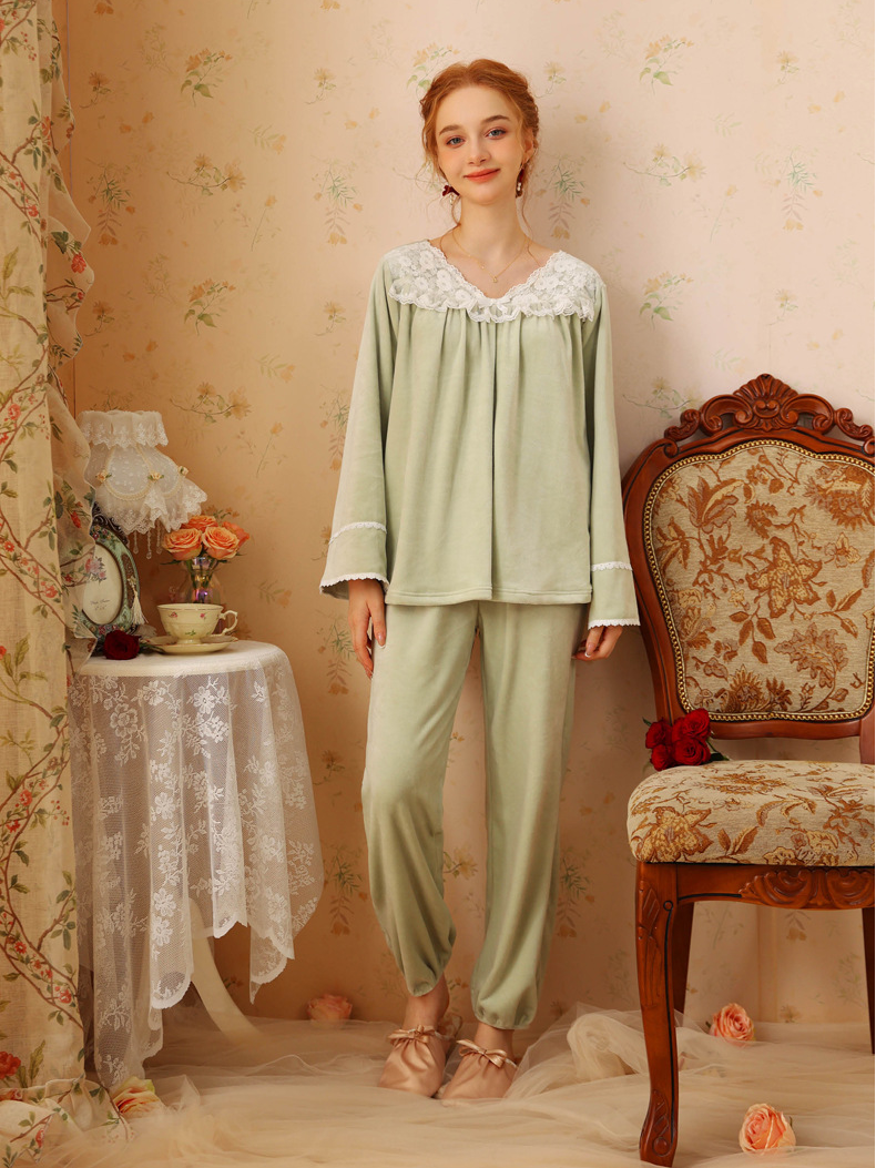 Loose Elegant V Neck Pajama Long Sleeve Set