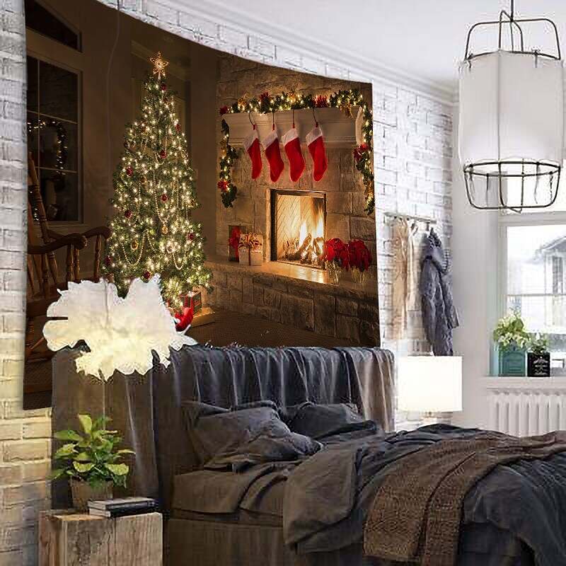 Christmas Tree Holiday Party Wall Tapestry Art Decor for Winter Home